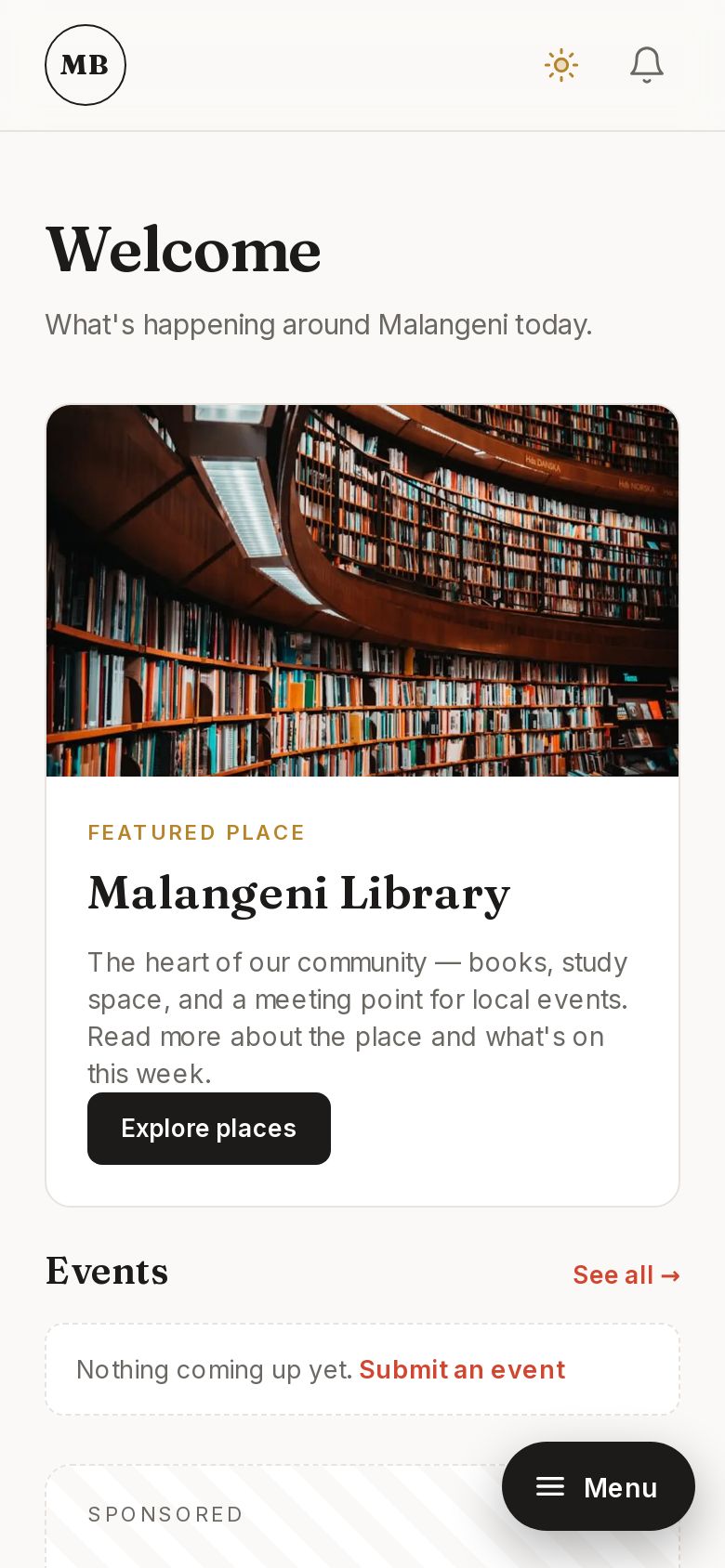 Malangeni Hub in light mode